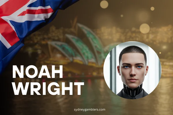author Noah Wright and australian flag on the sydney background