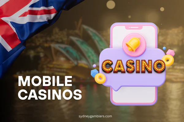 mobile with casino and australian flag on the sydney background