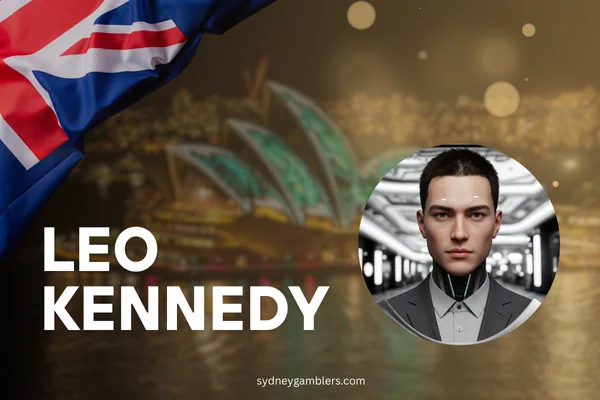 author Leo Kennedy and australian flag on the sydney background