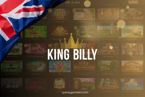 king billy casino logo and australian flag on the casino background