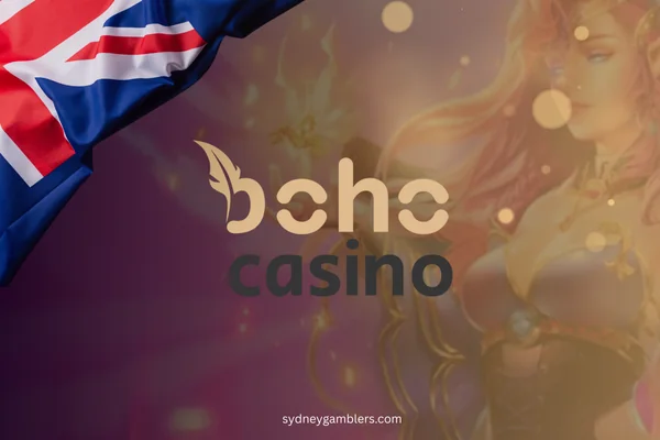 boho casino logo and australian flag on the casino background
