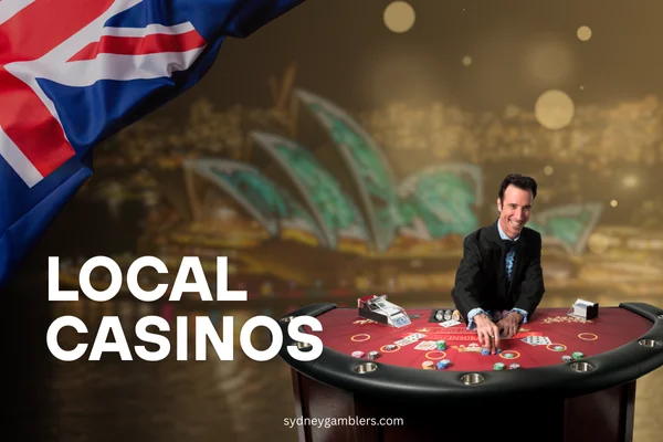 croupier and australian flag on the sydney background