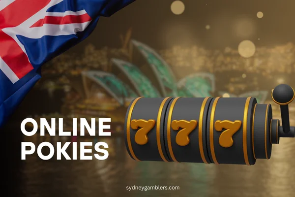 black pokie and australian flag on the sydney background