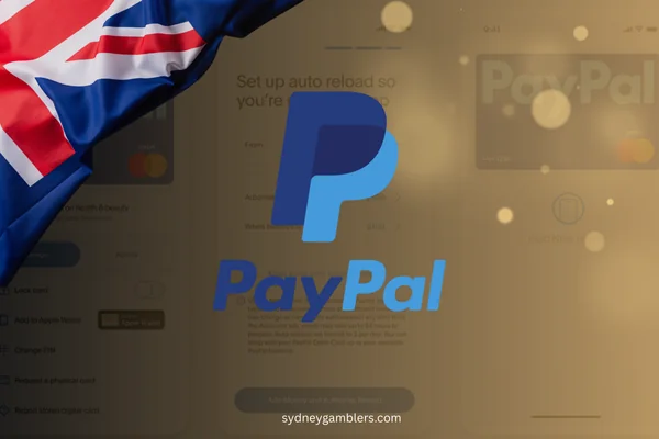 paypal logo and australian flag on the banking background