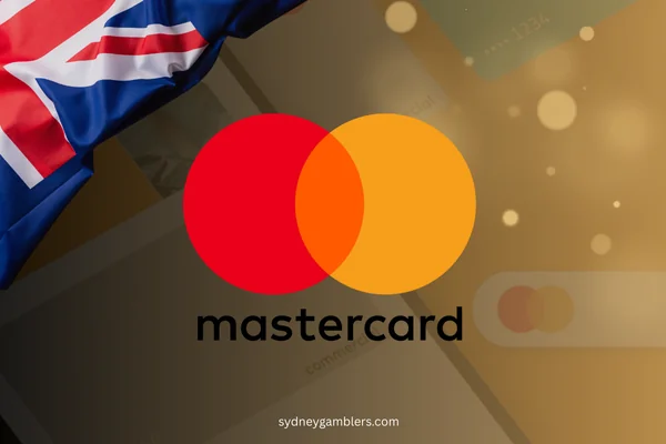 mastercard logo and australian flag on the banking background